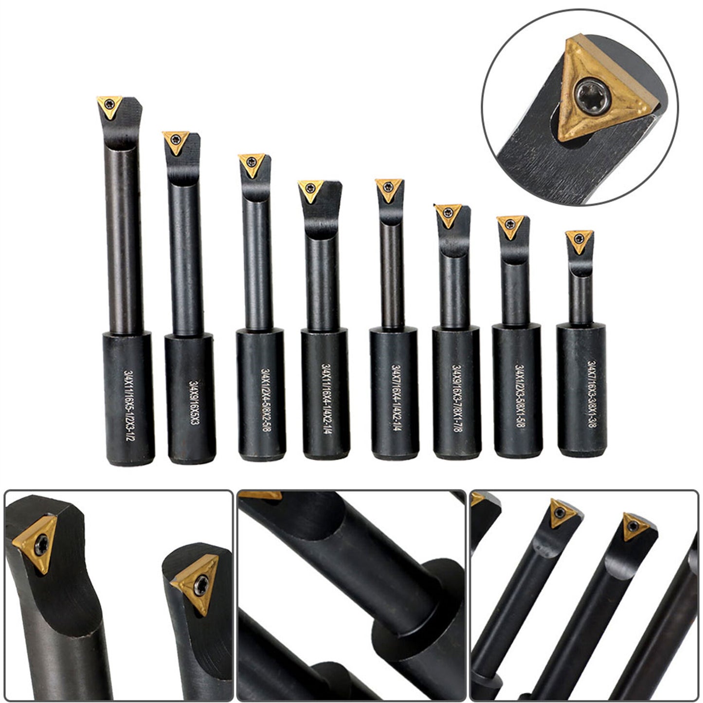 findmall 8 Pcs Indexable Boring Bars Set,3/4 Shank,90 Degree Round Shank Boring Bars with Indexable Carbide Inserts 4 Pcs TCMT21.51 & 4 Pcs TCMT221,with Alumium Carrying Case