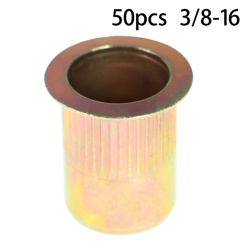 findmall 50 Pack 3/8 -16 Rivet Nuts Carbon Steel Threaded Insert Nutsert Rivnuts