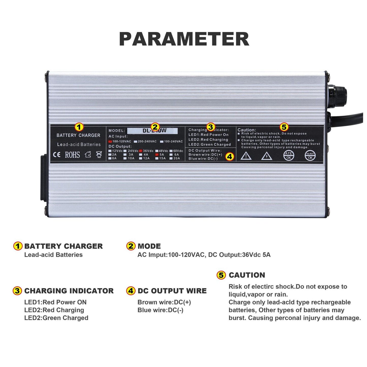 findmall 36V Volt Golf Cart Battery Charger Fit For MARATHON SB50 EZ GO Club Car 83-94