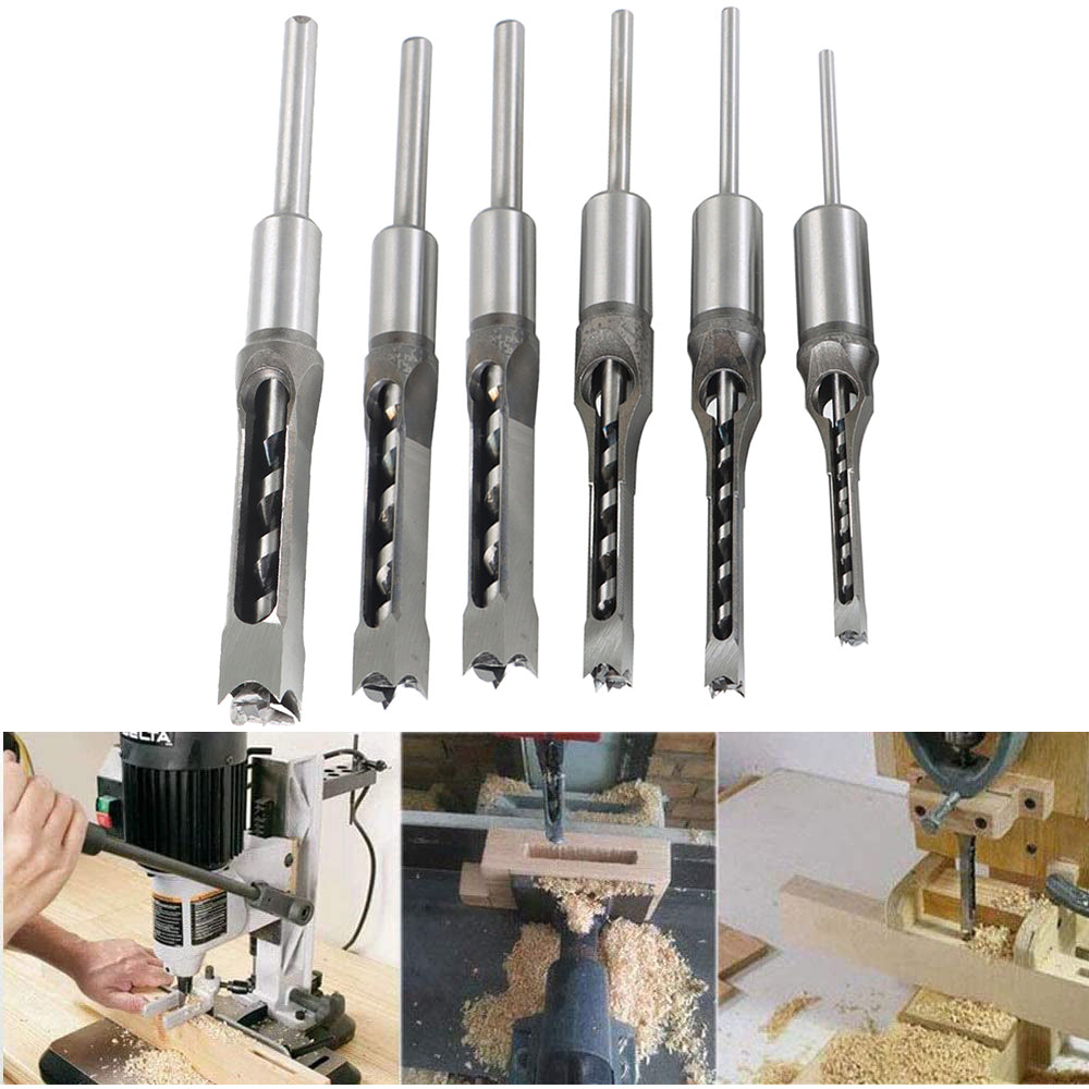 findmall 6X Square Hole Mortising Drilling Woodworking Saw Mortise Chisel Drill Bit Tool