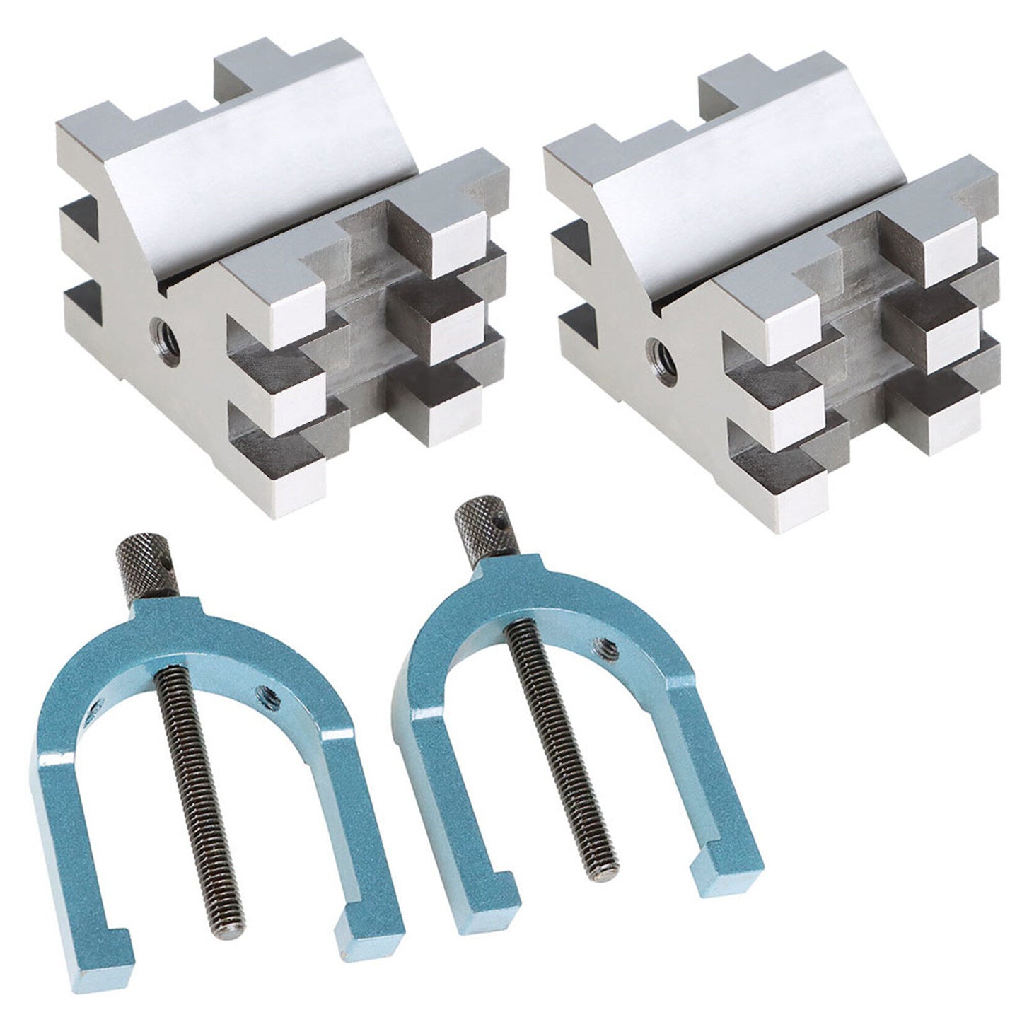 findmall 2-3/8" x 2-3/4" x 2" V-Blocks Clamp Set Hardened Steel Precision Machinist