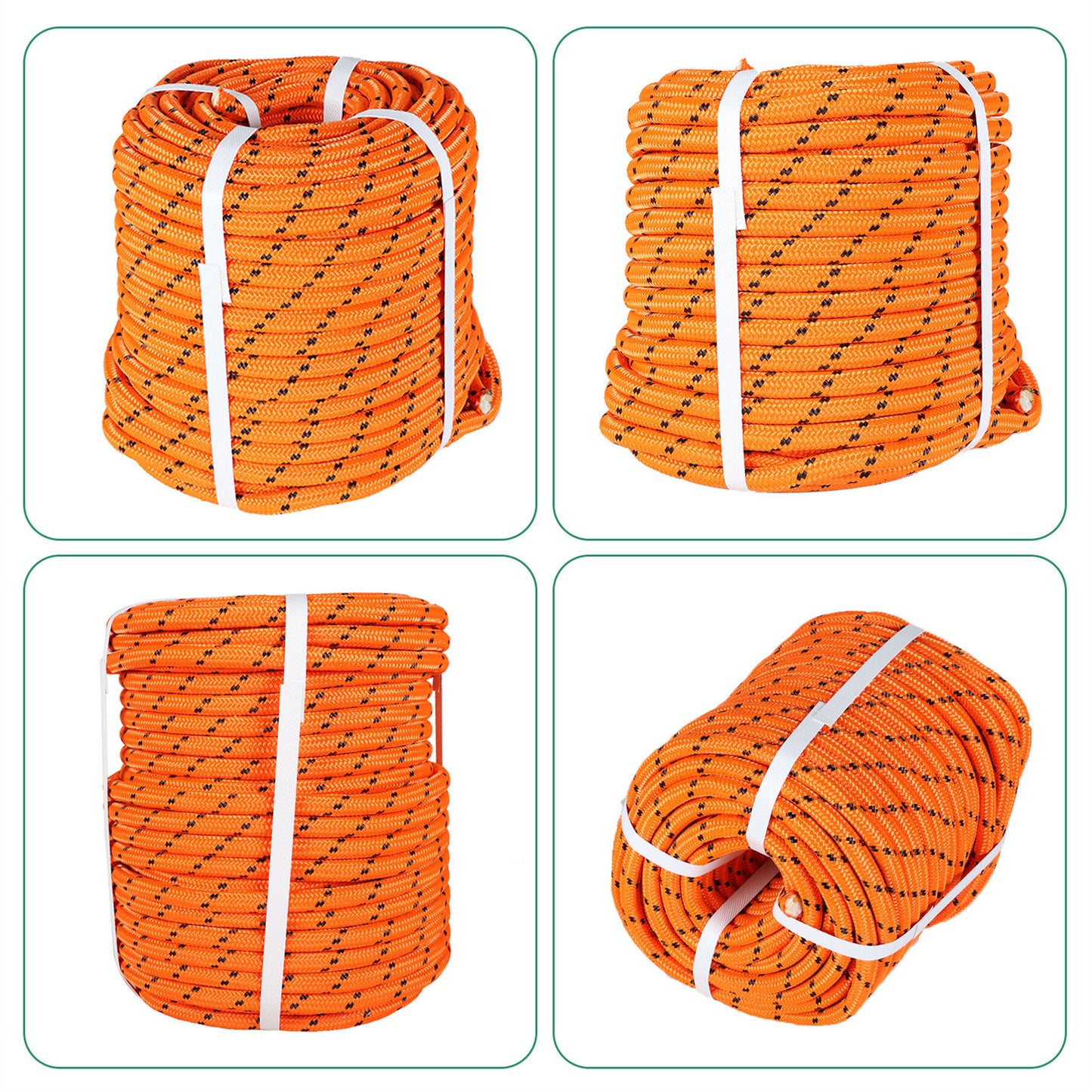 findmall 1/2 Inch Polyester Rope Double Braid Pulling Ropes for Swing Tree Work Orange 150 Feet