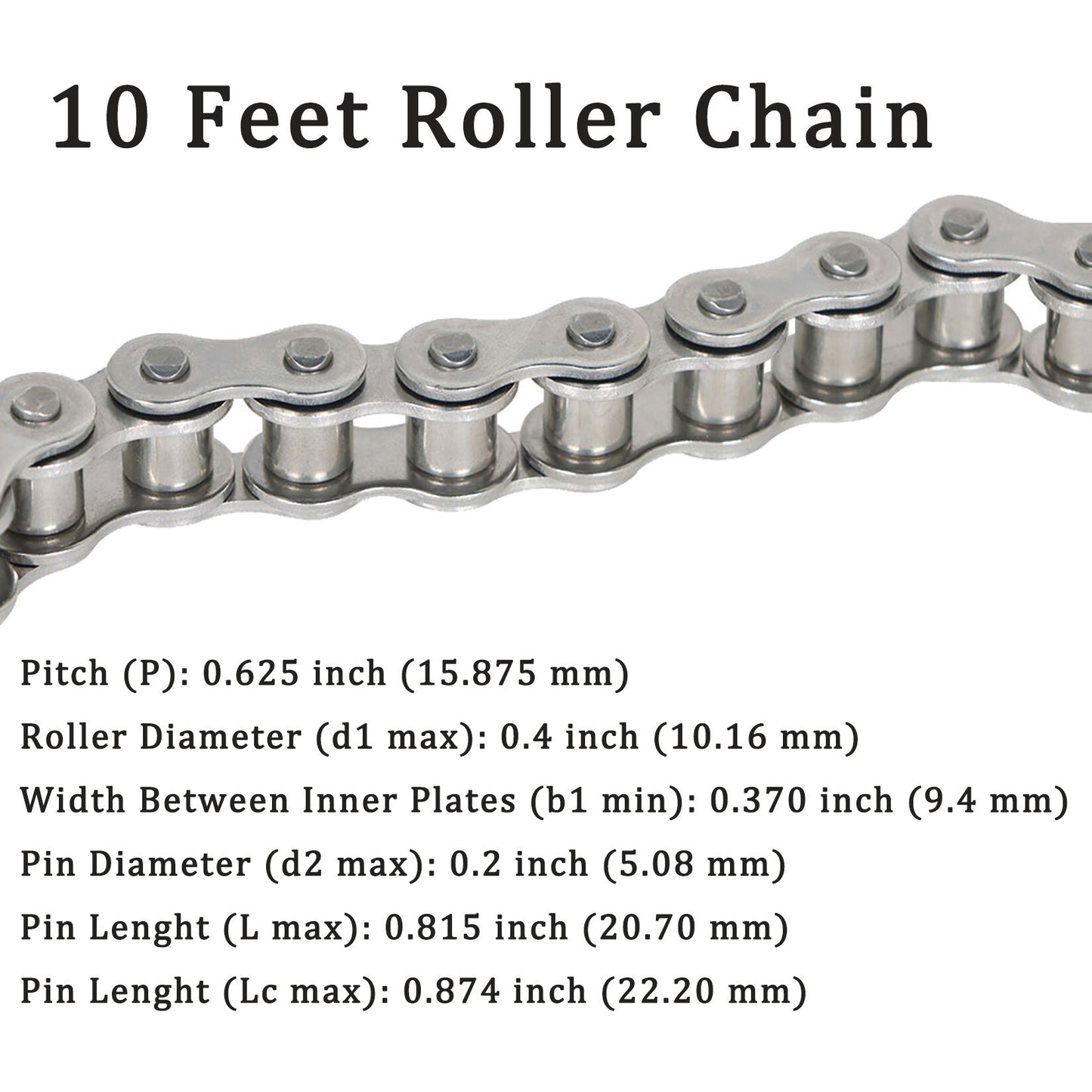 findmall 50SS Roller Chain 10 Feet with 2 Free Connecting Links, 192 Links, Stainless Steel
