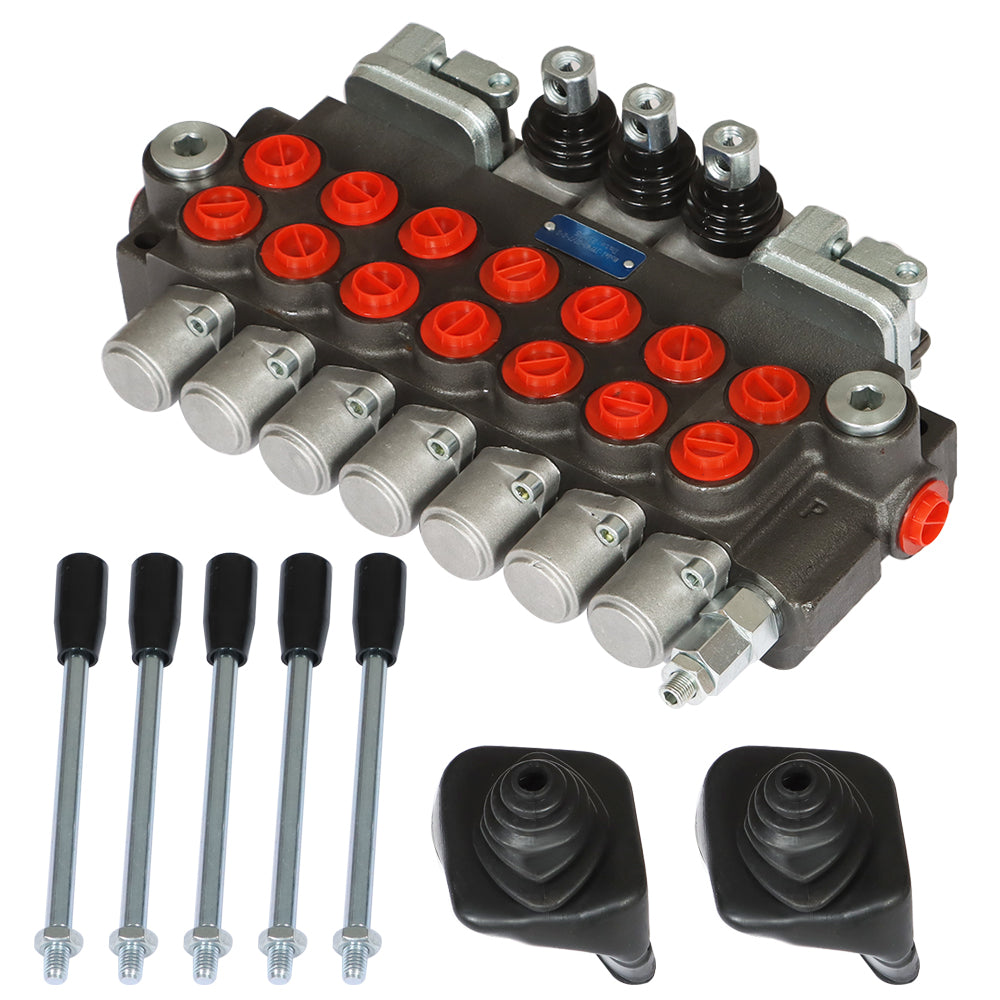 findmall 7 Spool Hydraulic Directional Control Valve 11gpm,40L,2 Joystick,BSPP Interface