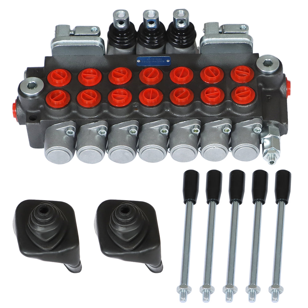 findmall 7 Spool Hydraulic Directional Control Valve 11gpm,40L,2 Joystick,BSPP Interface