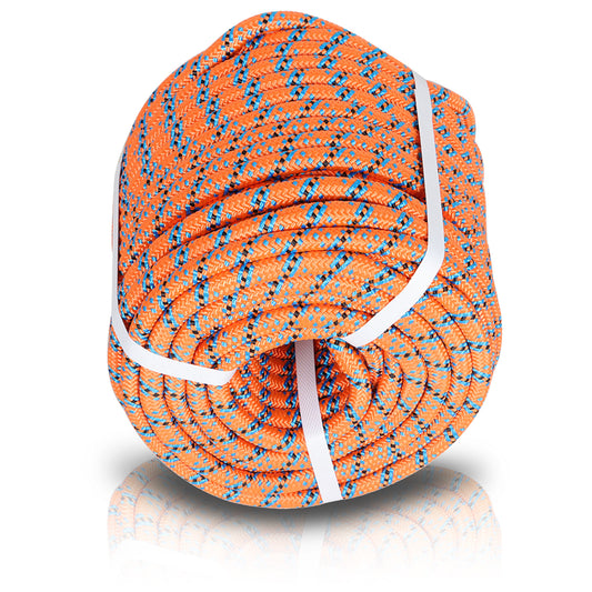 findmall 1/2" × 150' 18KN Arborist Tree Rope 32 Strand Braided Rope (Orange,Blue,Black)