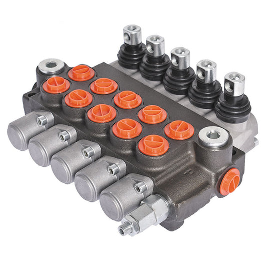 findmall 5 Spool Hydraulic Monoblock Double Acting Control Valve, 11 GPM, SAE Ports