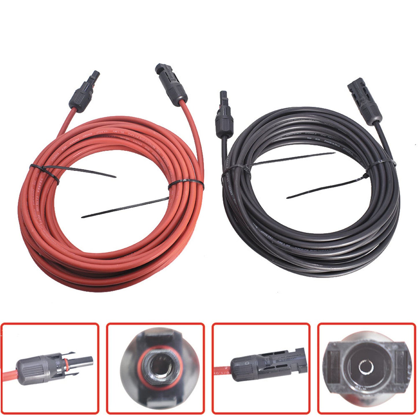 findmall New 4mm²/12AWG 20ft Black+Red Solar Panel Extension Cable Wire Connector 1 Pair