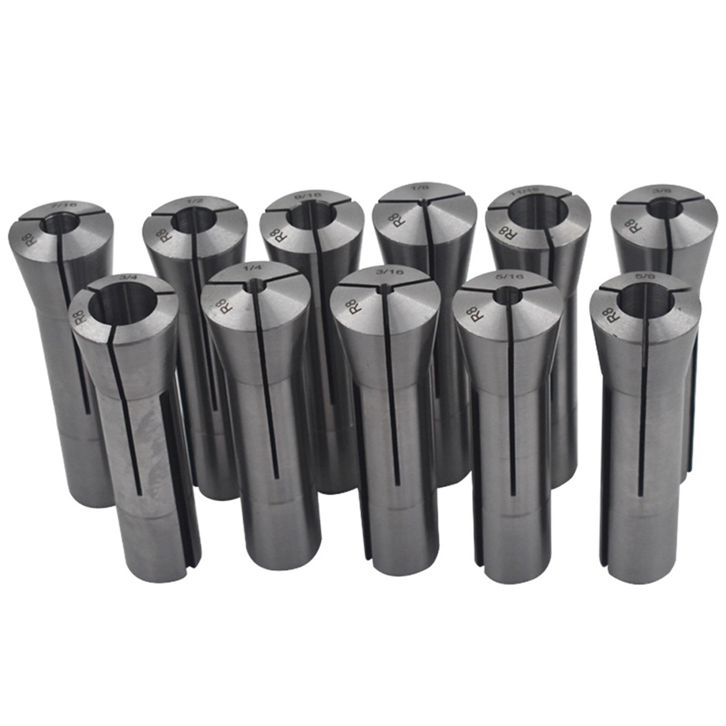 findmall 11Pcs Accuracy R8 Collets Set 1/8" to 3/4" Mill Chuck Holder, 7/16" - 20 Drawbar Thread 0.0006" TIR Round Hole Spring Collet Set