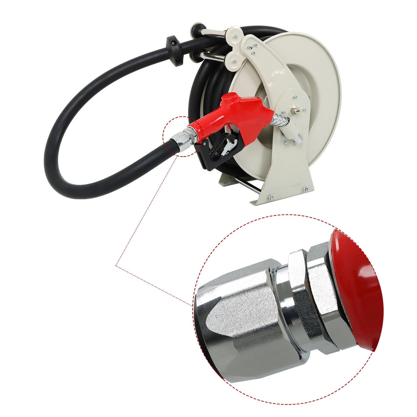 findmall 1 Inch x 33 Ft Diesel Fuel Hose Reel with Fuel Nozzle Heavy Duty Steel Retractable Hose Reel