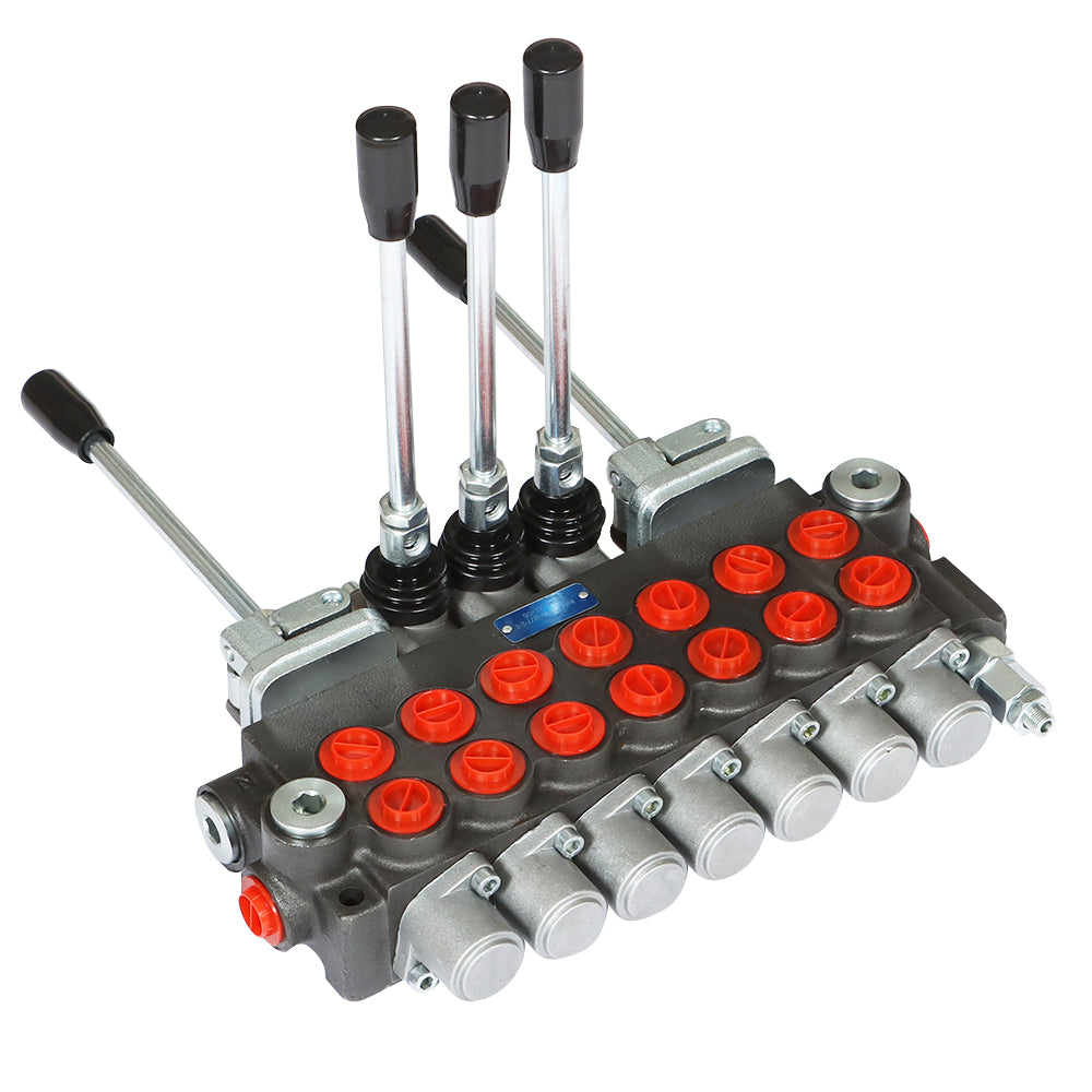 findmall 7 Spool Hydraulic Directional Control Valve 11gpm,40L,2 Joystick,BSPP Interface