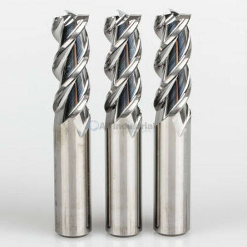 3Pcs 3 Flute 3/8" Shank Helix Carbide End Mill, 1" Length of Cut Square Nose End Mill Fit for Aluminum Cut Non-Ferrous Metal Upcut CNC Spiral Router Bit
