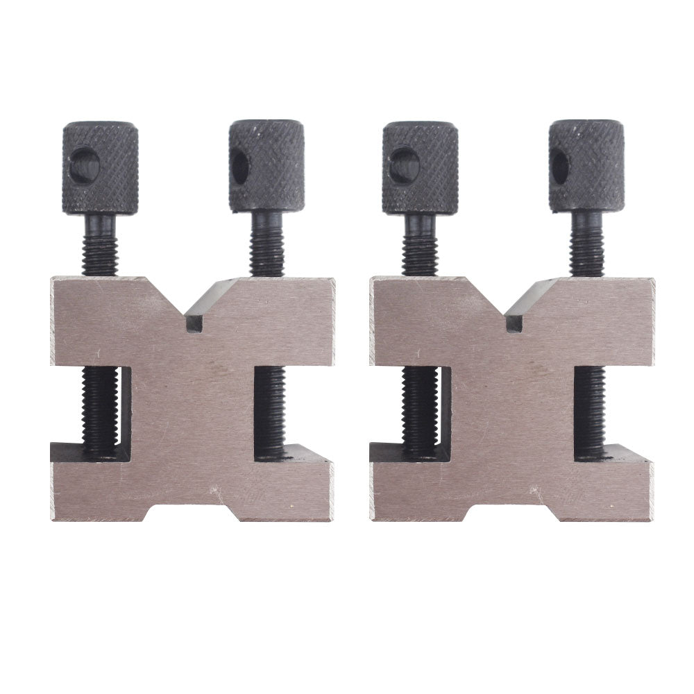 findmall V Block with Clamp Set Hardened Steel 90 Degree Angle Accuracy V Block Set 1-3/8 x 1-3/8 x 1-3/16 Multi-use Gauge Gage Machinist Tool with Wooden Case