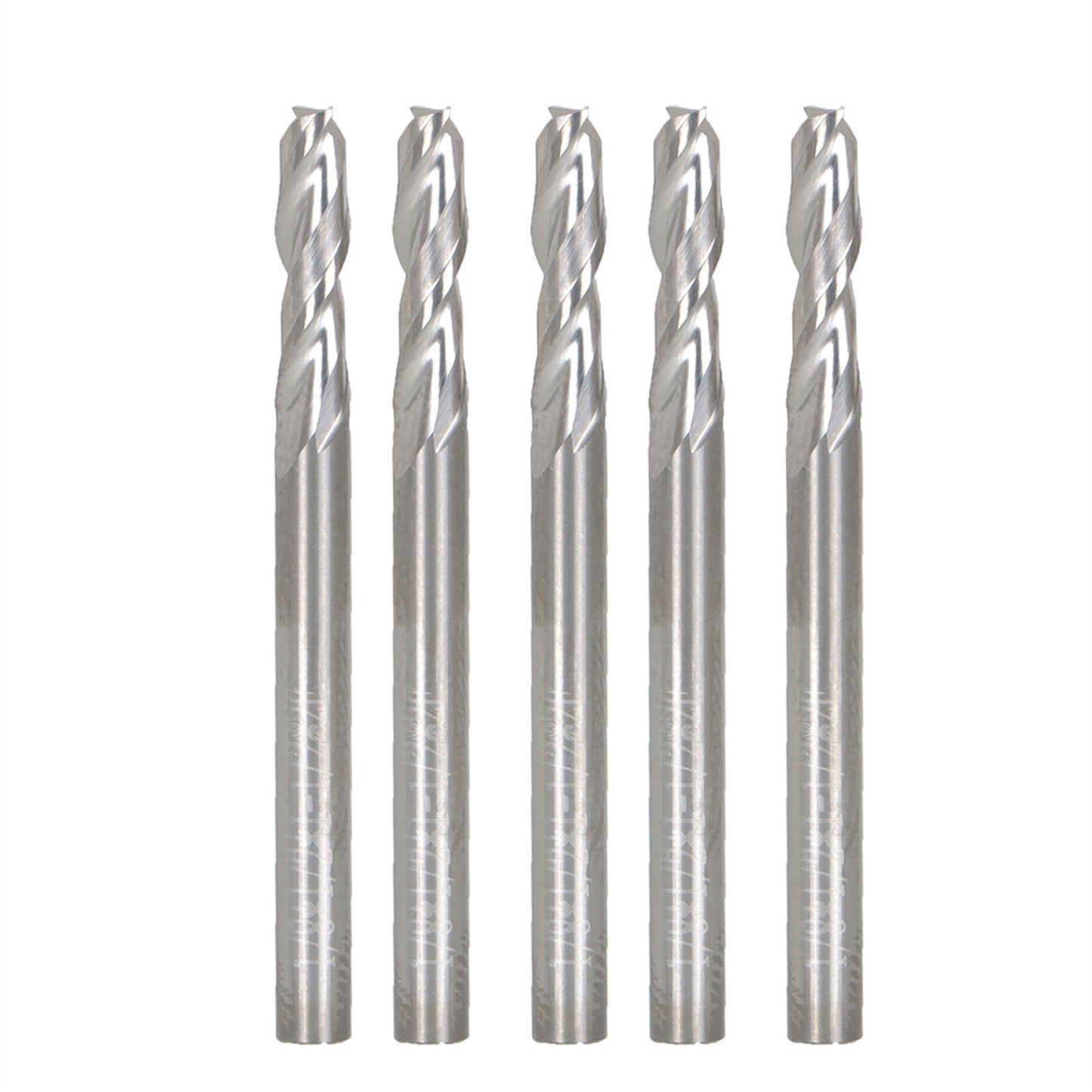 findmall 5Pcs 1/8 Inch Helix Carbide End Mill 2 Flute 1/2 Inch Length of Cut Fit for Aluminum Cut Non-Ferrous Metal Upcut CNC Spiral Router Bit