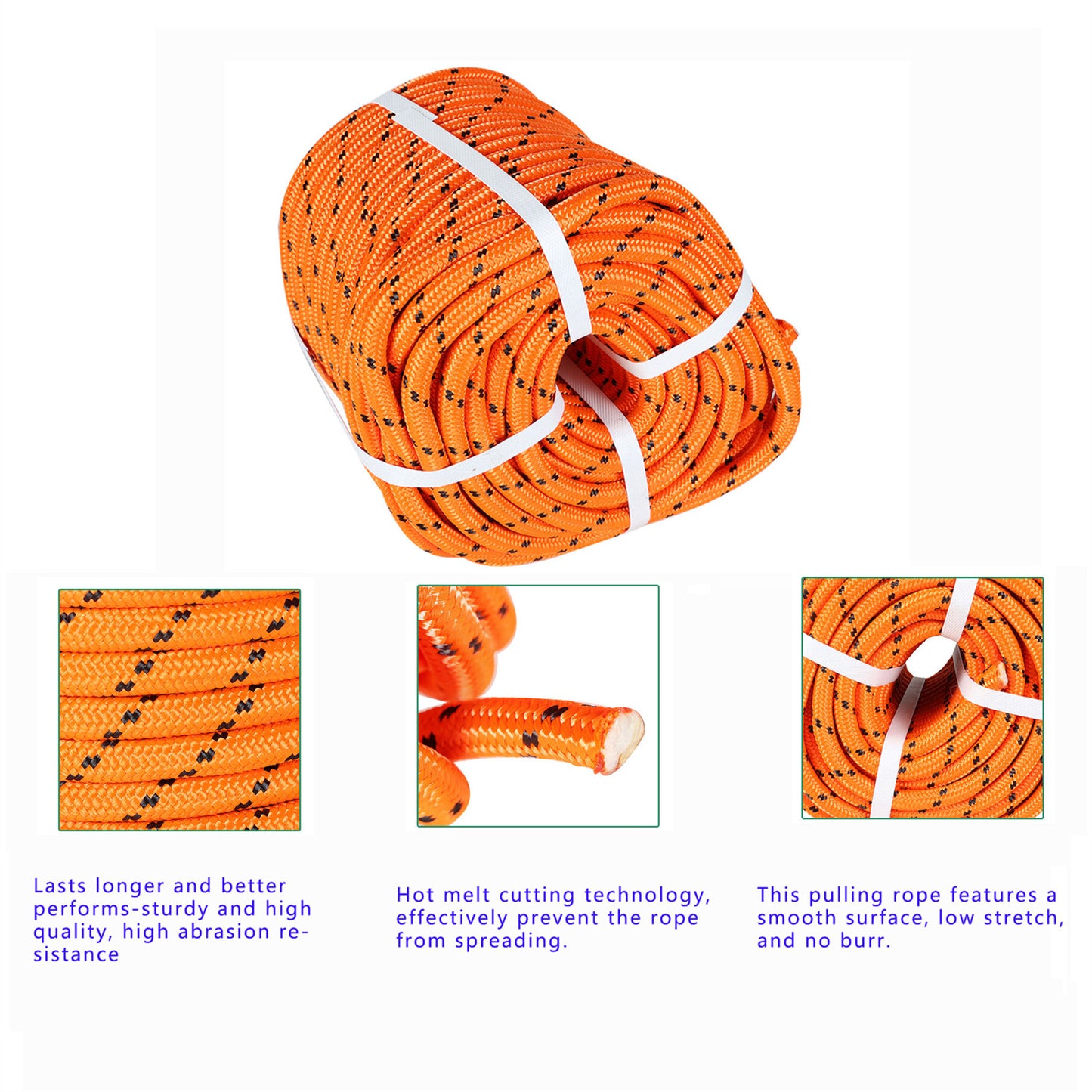 findmall 1/2 Inch Polyester Rope Double Braid Pulling Ropes for Swing Tree Work Orange 200 Feet