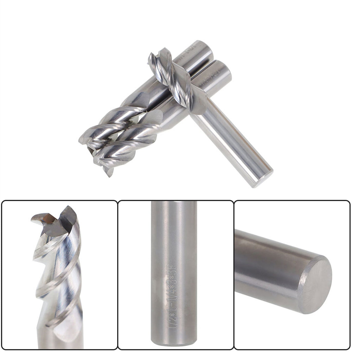 findmall 3Pcs 1/2 Inch Helix Carbide End Mill 3 Flute 1-1/4 Inch Iength of Cut Fit for Aluminum Cut Non-Ferrous Metal Upcut CNC Spiral Router Bit