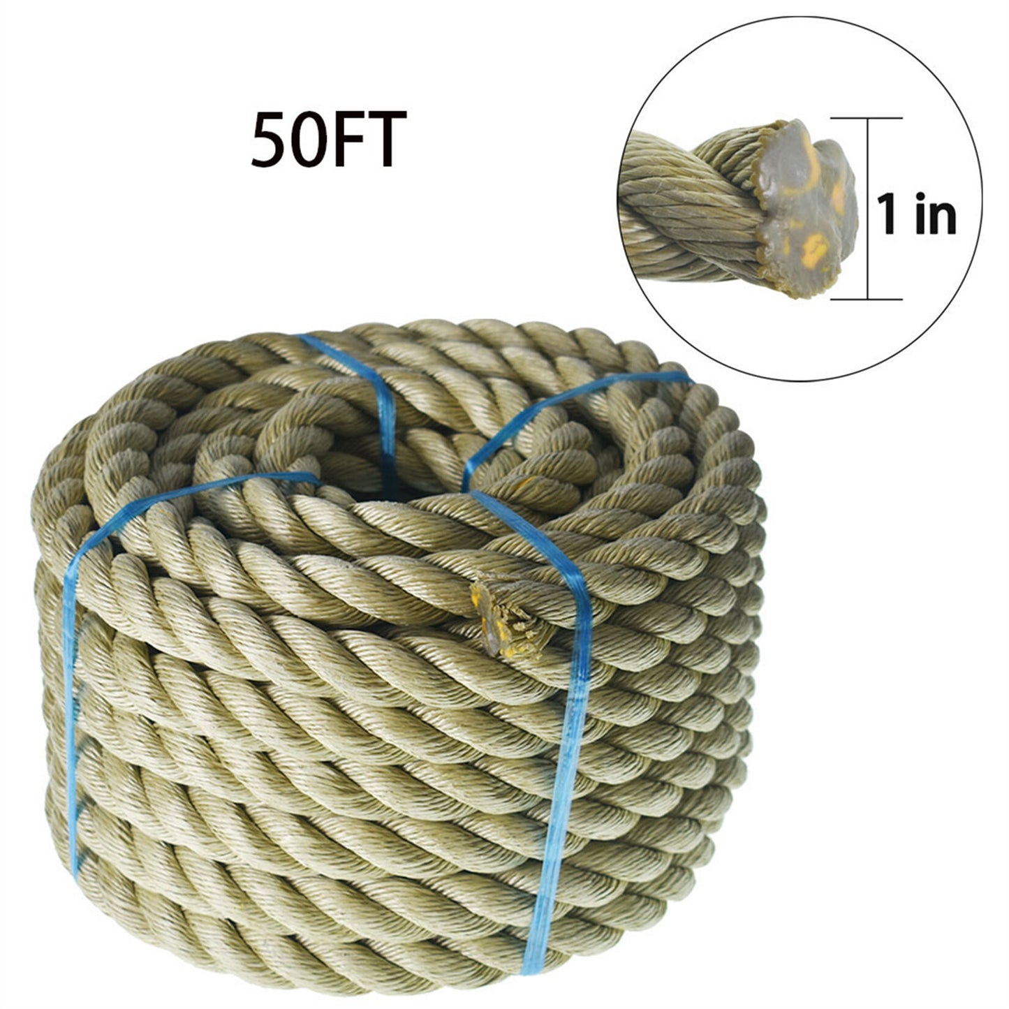 3/4 inch 1 inch Diameter Twisted Manila Rope, Twisted 3 Strand, Polypropylene Rope for Indoor Outdoor Use for Landscaping, Tug of War, Projects and Tie Downs