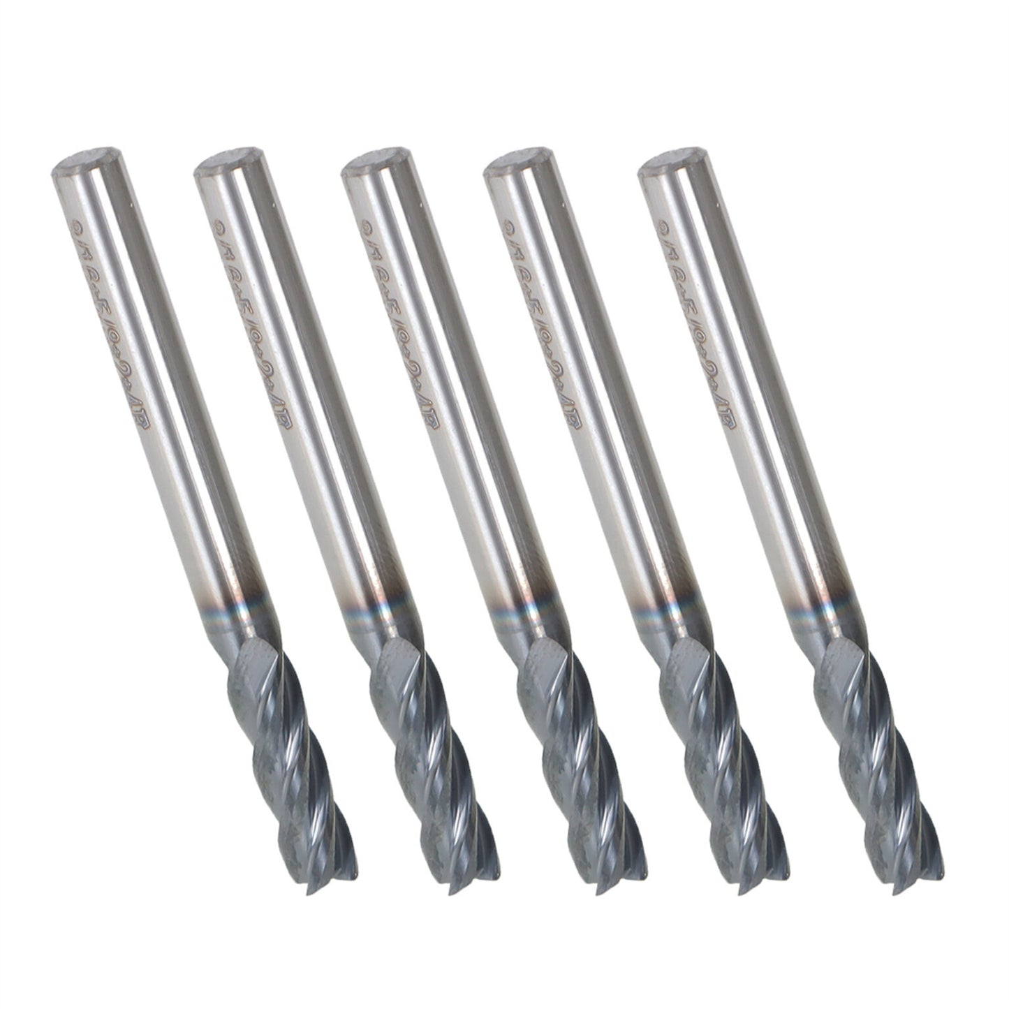 findmall 5Pcs 4 Flute 3/16 Inch x 5/8 Inch Helix Carbide End Mill with Tialn Coated Fit for Aluminum Cut Non-Ferrous Metal Upcut CNC Spiral Router Bit