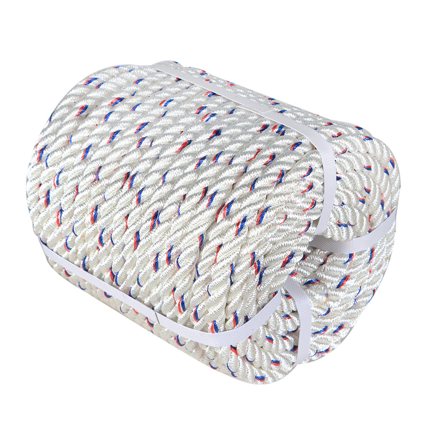 findmall 1/2 In Braid Polyester Rope Bull Rigging High Force Polyester Rope 150 FT White Red Blue