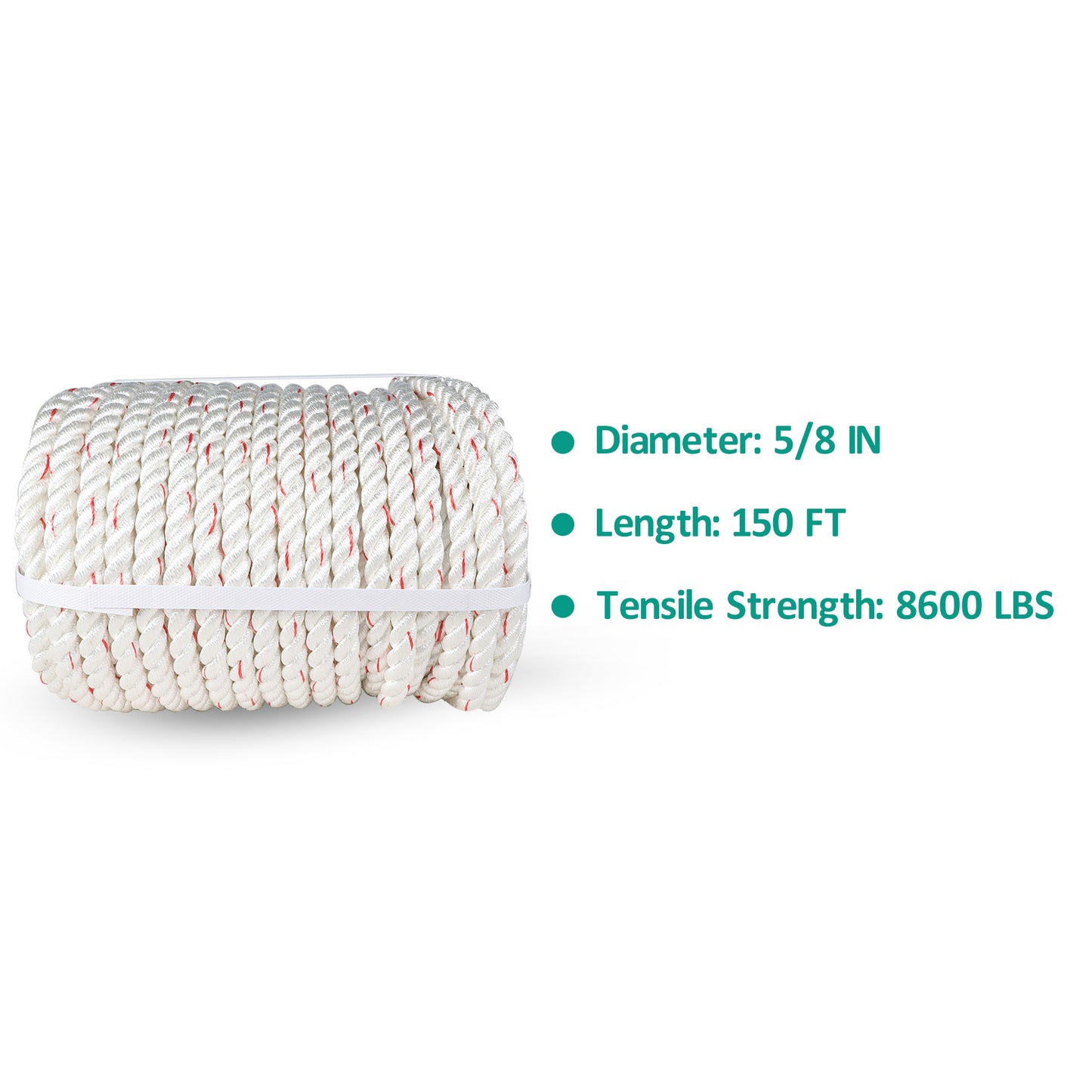findmall 5/8"×150' Double Braid Polyester Arborist Bull Rope 8900Lbs Pulling Rigging Line