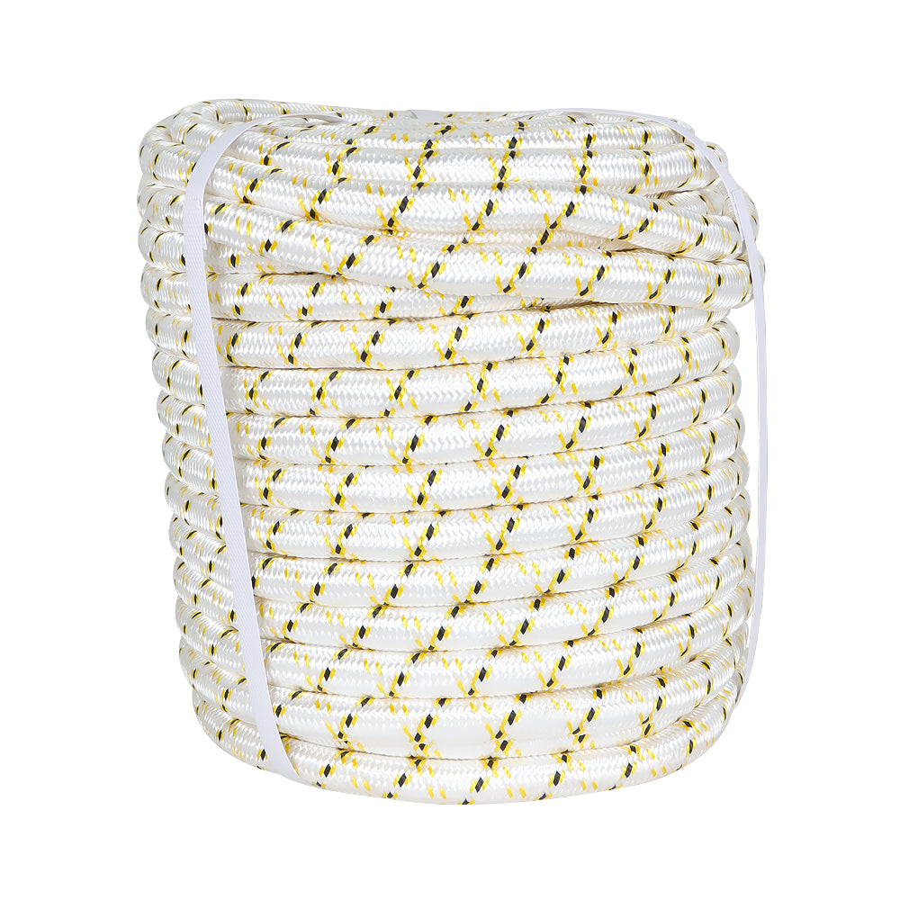 findmall Arborist Tree Rope 24 Strand Braided Rope 3/4" × 150' (White,Yellow,Black) 44KN