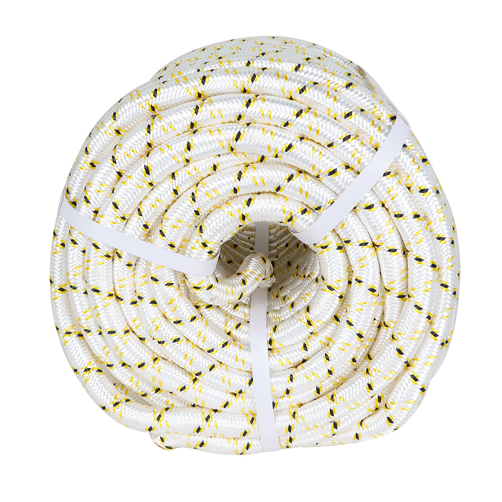 findmall Arborist Tree Rope 24 Strand Braided Rope 3/4" × 150' (White,Yellow,Black) 44KN