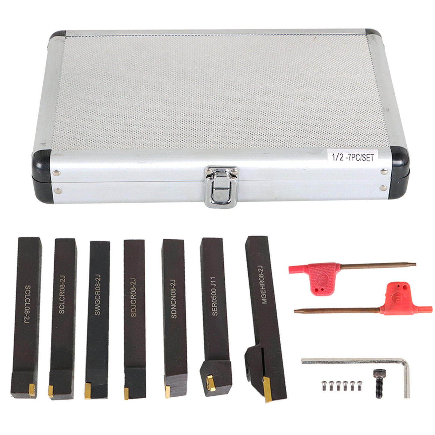 findmall 7Pcs 1/2'' Indexable Carbide Turning Tool Set in Fitted Box For Lathe Turnining