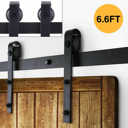 6.6FT Heavy Duty Sturdy Sliding Barn Door Hardware Kit Closet Cabinet Track System Carbon Steel J Shape Kit Roller Hanger Suitable For Single Door