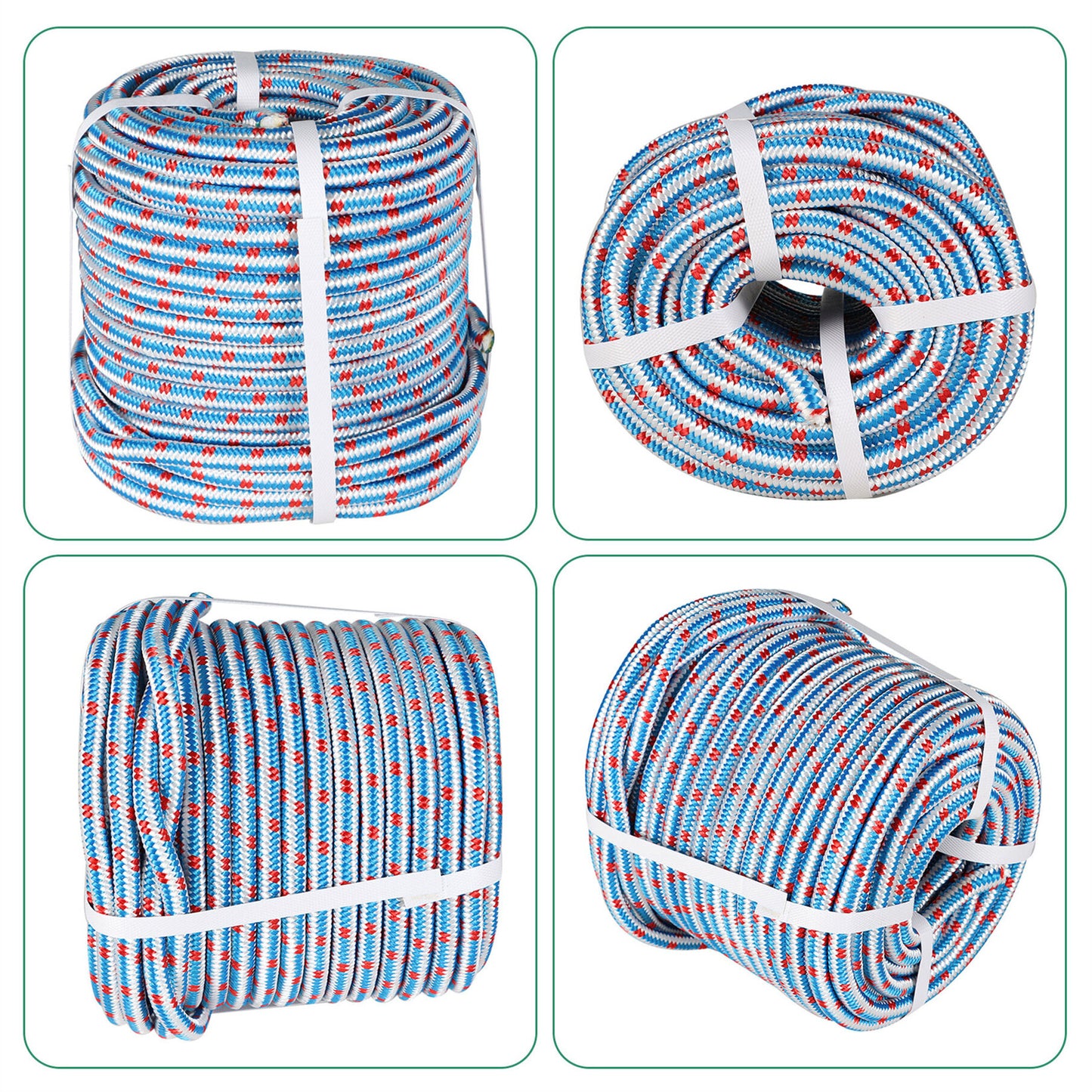 findmall 1/2 Inch 16 Braid Polyester Rope Pulling Ropes Arborist Rigging Rope 150 FT Red White Blue