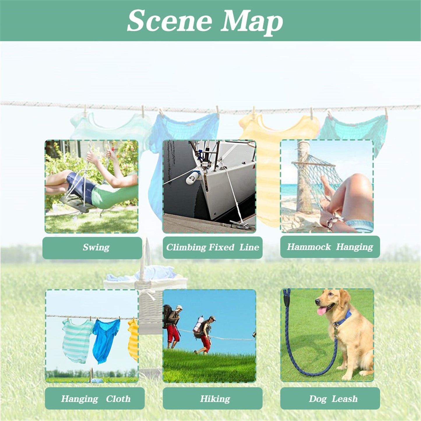 findmall 1/2 Inch 16 Braid Polyester Rope Pulling Ropes Arborist Rigging Rope 150 FT Green White Blue