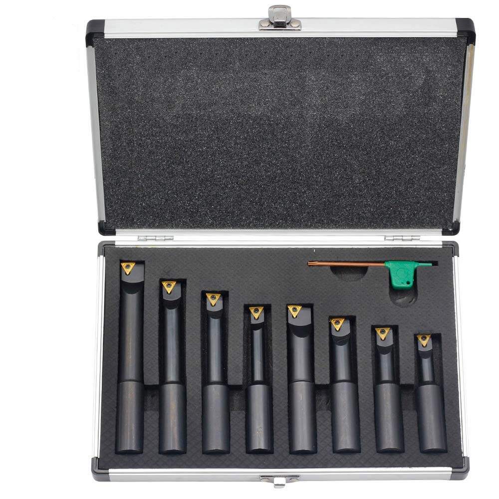 findmall 8 Pcs Indexable Boring Bars Set,3/4 Shank,90 Degree Round Shank Boring Bars with Indexable Carbide Inserts 4 Pcs TCMT21.51 & 4 Pcs TCMT221,with Alumium Carrying Case