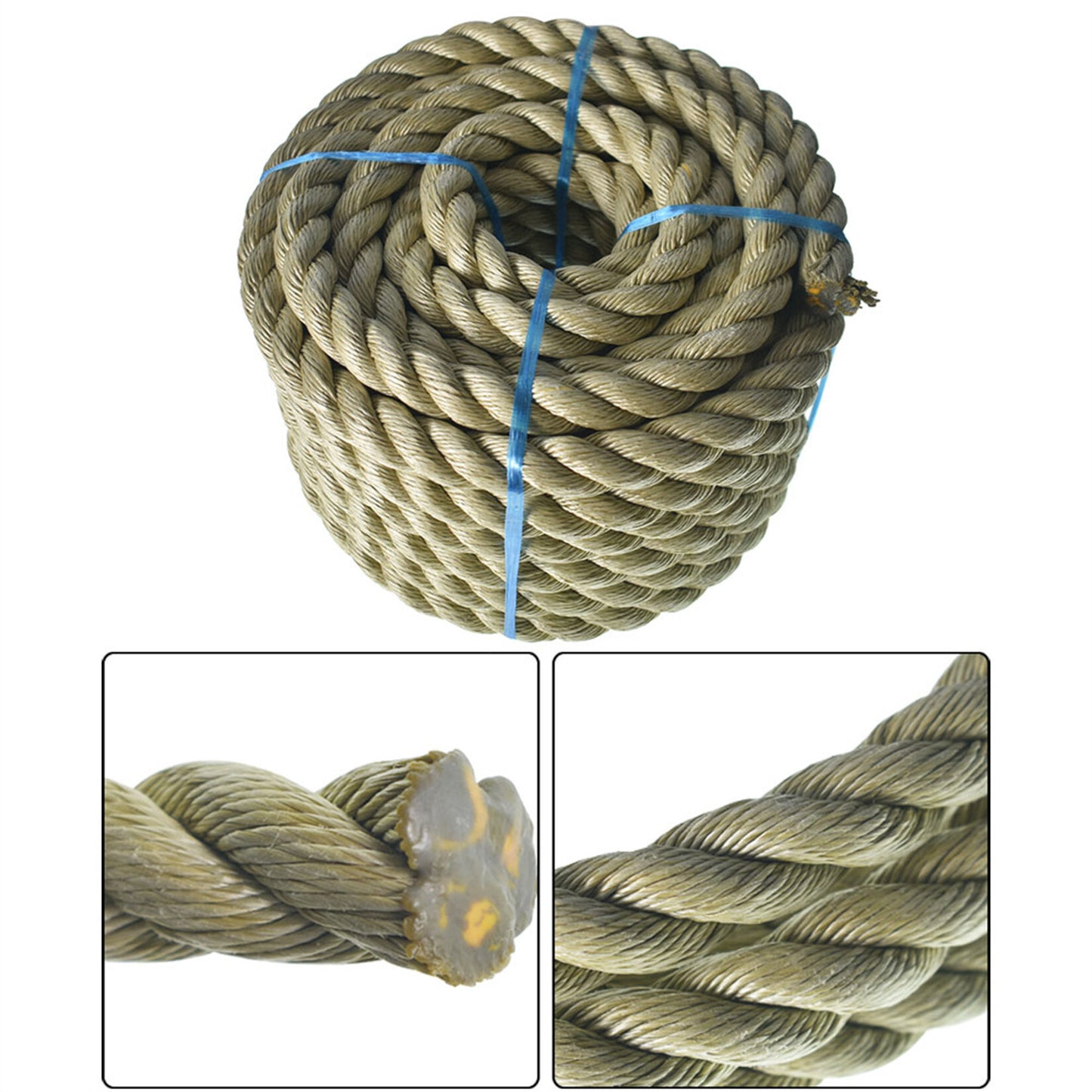3/4 inch 1 inch Diameter Twisted Manila Rope, Twisted 3 Strand, Polypropylene Rope for Indoor Outdoor Use for Landscaping, Tug of War, Projects and Tie Downs
