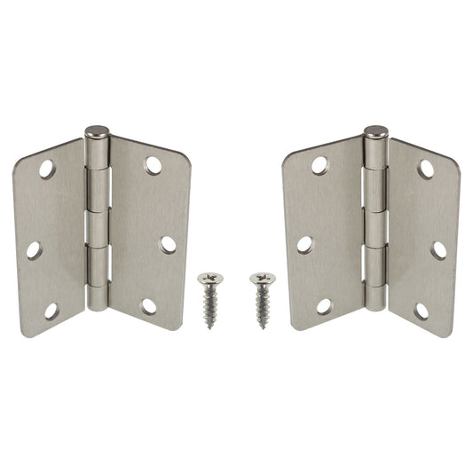 findmall 50Pcs Door Hinges 3.5 Inch x 3.5 Inch Door Hinge Satin Nickel 1/4 Inch Radius Corner Door Butt Thickness 2.2 MM
