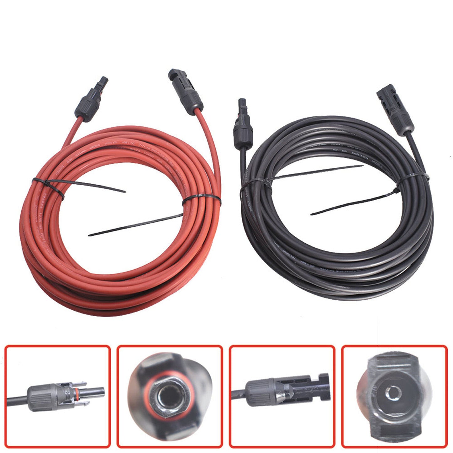 findmall New 4mm²/12AWG 20ft Black+Red Solar Panel Extension Cable Wire Connector 1 Pair