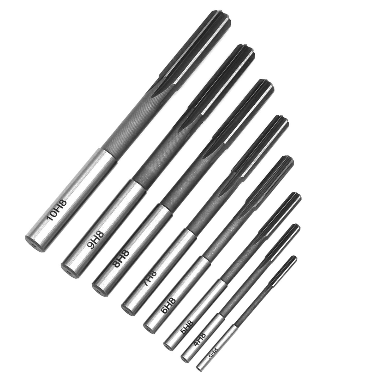 findmall 8PCS Reamer Set 3mm-10mm Chucking Reamer Set Metric Sets H8 HSS Straight Flute Straight Shank Chucking Machine Cutter Milling Reamer Kit for Lathe Machine