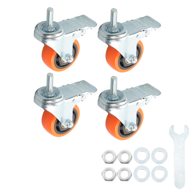 Findmall 4 Pack 3" PVC Swivel Caster Wheels with Double Lock Brake, M12-1.75 x 25mm Threaded Stem, Heavy Duty Casters for Industrial Equipment, Carts & Furniture