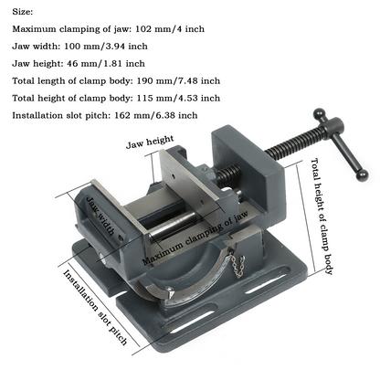 findmall 4 Inch Angle Drill Press Vise 0-90 Degree Tilting Angle Vise Iron Cradle Style Angle Vise Fit for Drilling Machine