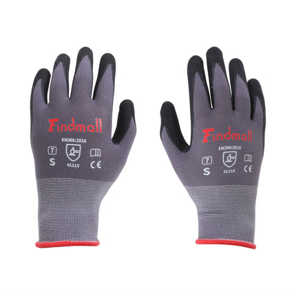 findmall 3-12 Pairs Micro-Foam Nitrile Coated Work Gloves – Seamless Knit Nylon Safety Gloves for Home & Industrial Use