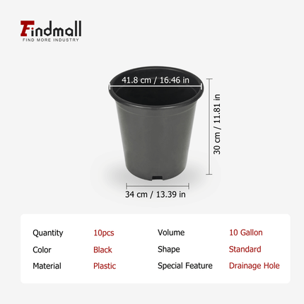 findmall 10pc Plastic Nursery Plant Pots with Drainage Holes – Durable Garden Planters for Flowers, Herbs & Vegetables