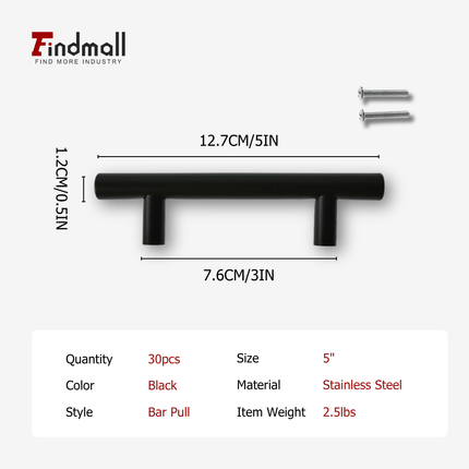 findmall 5" Brushed Nickel Cabinet Handles – Stainless Steel Drawer Pulls with 3" Hole Center for Kitchen Cabinets & Cupboards