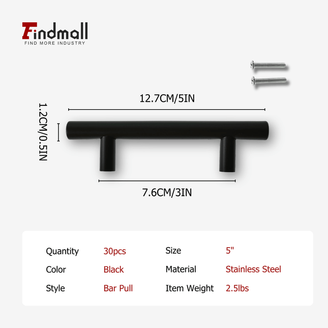 findmall 5" Brushed Nickel Cabinet Handles – Stainless Steel Drawer Pulls with 3" Hole Center for Kitchen Cabinets & Cupboards