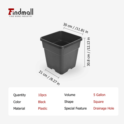 findmall 10PCS Square Black/ White Nursery Pots – Durable Plastic Plant Pots for Seedlings, Soil Plants & Garden Growing Containers