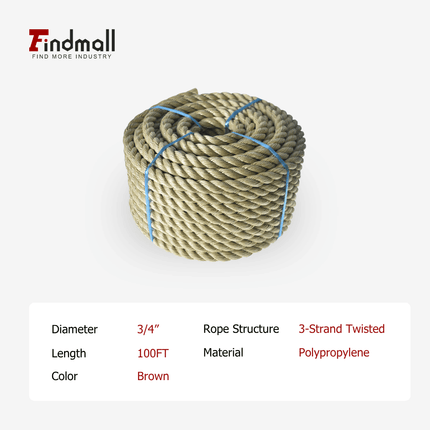 findmall 3-Strand Polyethylene Rope – Durable PE Twisted Rope for Camping, Swing, Outdoor & Indoor Utility Use