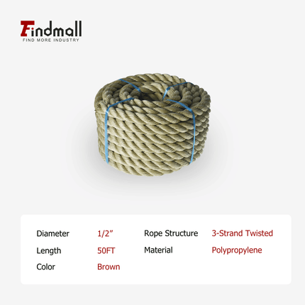 findmall 3-Strand Polyethylene Rope – Durable PE Twisted Rope for Camping, Swing, Outdoor & Indoor Utility Use