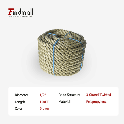findmall 3-Strand Polyethylene Rope – Durable PE Twisted Rope for Camping, Swing, Outdoor & Indoor Utility Use