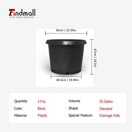 Findmall 5pc Plastic Nursery Plant Pots with Drainage Holes – Durable Garden Planters for Flowers, Herbs & Vegetables