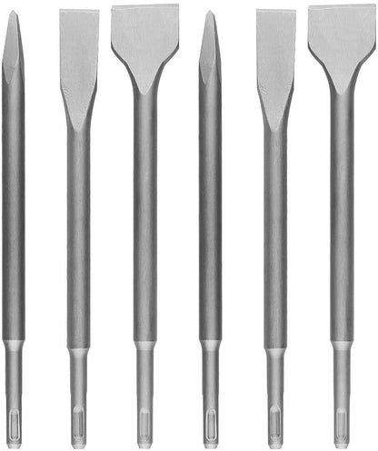 findmall 6-Piece Chisel Set, 40Cr Steel Concrete Drill Bit Set, Rotary Hammer Bits Chisel Set Including Point Chisel, 20mm Flat Chisel, 40mm Flat Chisel