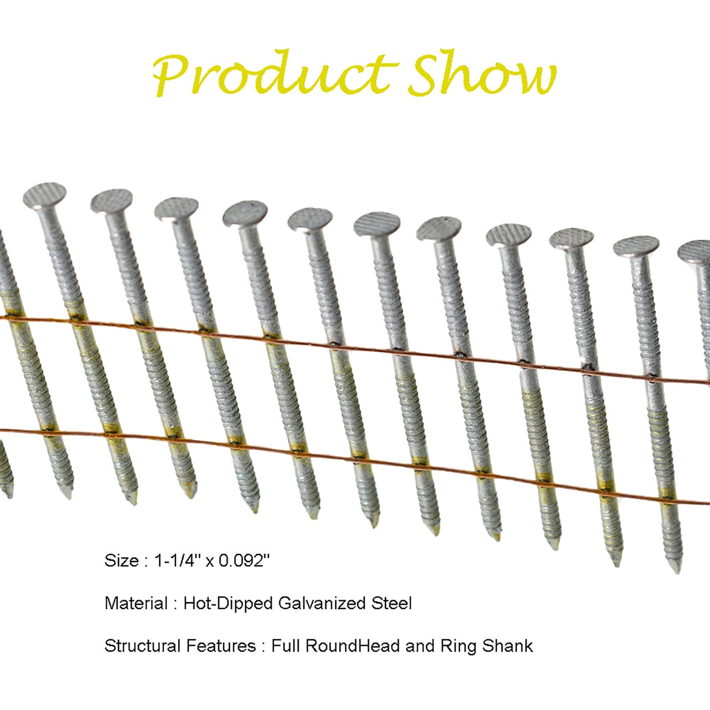 3600 Count Siding Nails 1-1/4 Inch by .092 Inch 15 Degree Ring Shank Hot-Dipped Galvanized Collated Wire Coil. Adapted to Gun Type CN55 or CN45.