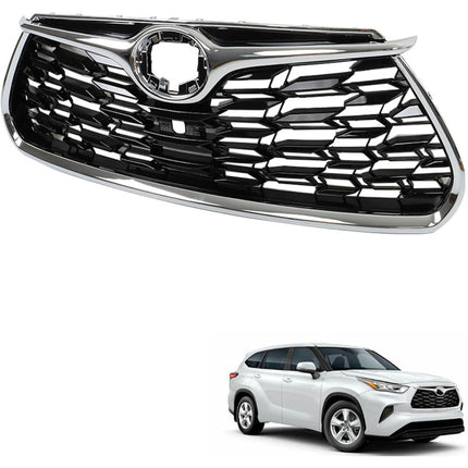 Findmall Front Upper Mesh Grille for 2020-2022 Toyota Highlander, Chrome, With Camera Hole