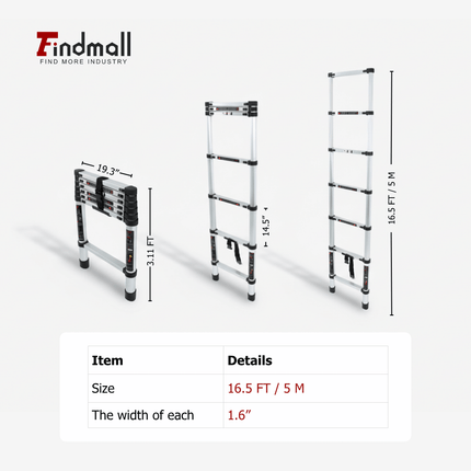 findmall Aluminum Telescoping Ladder with Hooks– Portable Collapsible Extension Ladder with Carry Bag for Home, RV & Outdoor Use